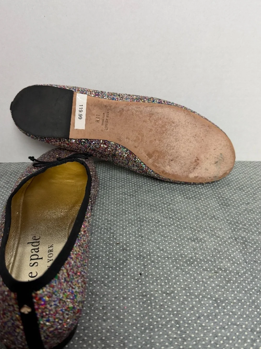 Sparkly Multicolor Glitter Ballet Flats with Bow – Women's Size 11
